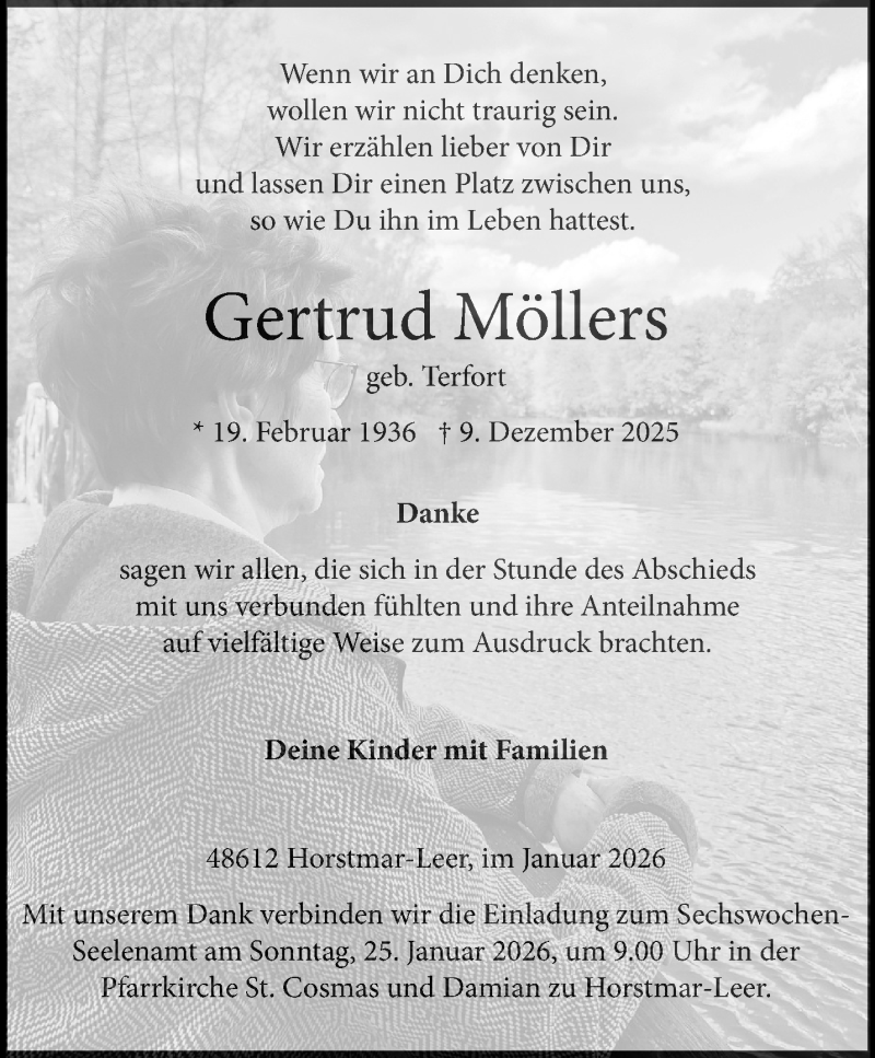  Traueranzeige für Gertrud Möllers vom 17.01.2026 aus 