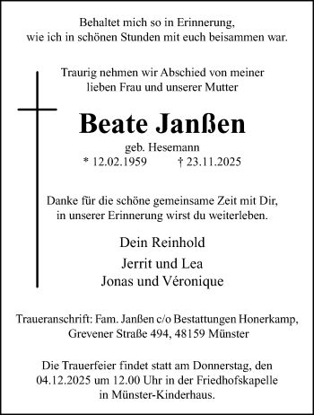 Anzeige von Beate Janßen 