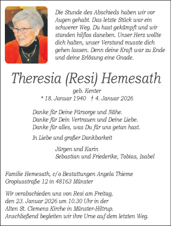Anzeige von Theresia Hemesath 