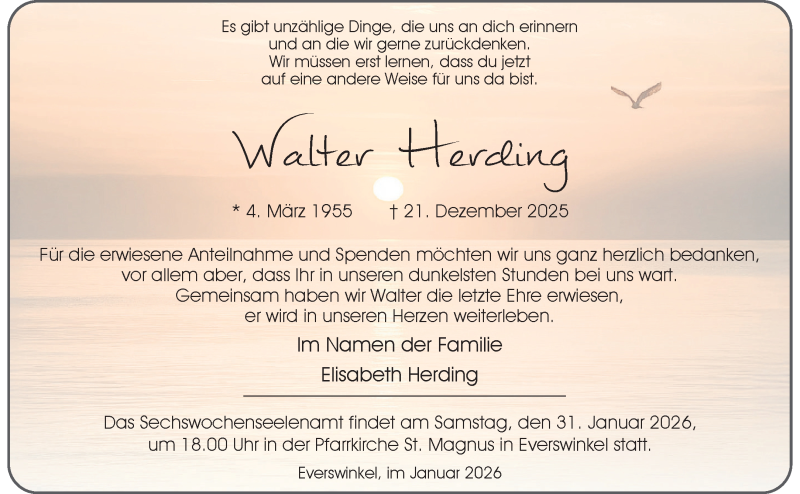  Traueranzeige für Walter Herding vom 24.01.2026 aus 