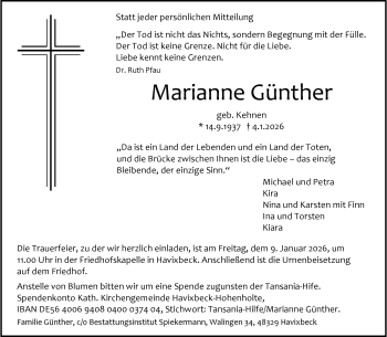 Anzeige von Marianne Günther 