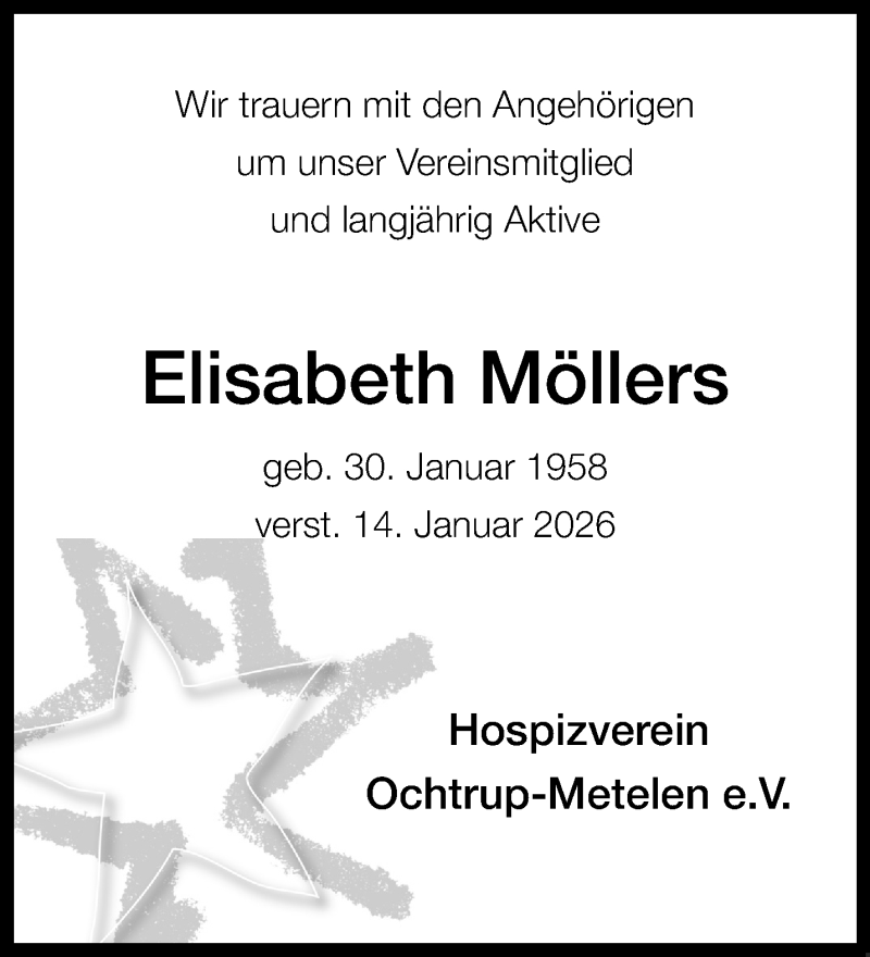  Traueranzeige für Elisabeth Möllers vom 17.01.2026 aus 