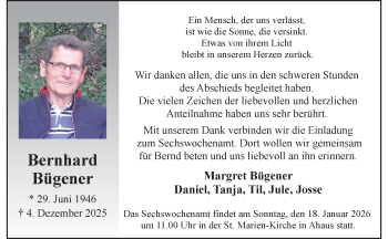 Anzeige von Bernhard Bügener 
