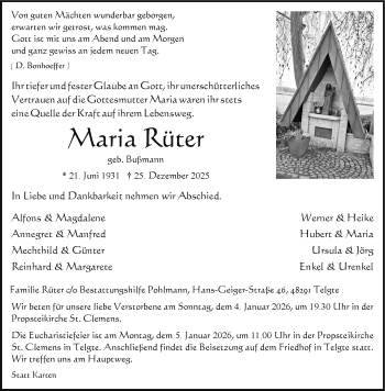 Anzeige von Maria Rüter 