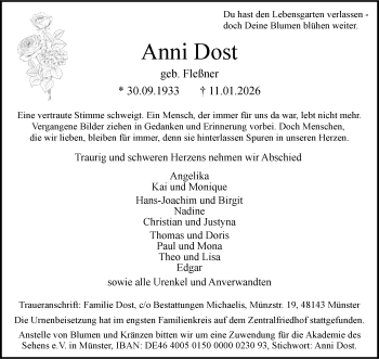 Anzeige von Anni Dost 