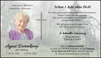 Anzeige von Agnes Dorenkamp 