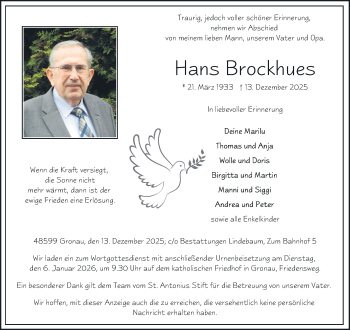Anzeige von Hans Brockhues 