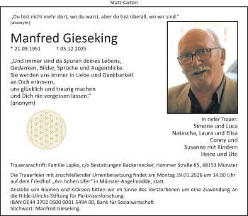 Anzeige von Manfred Gieseking 