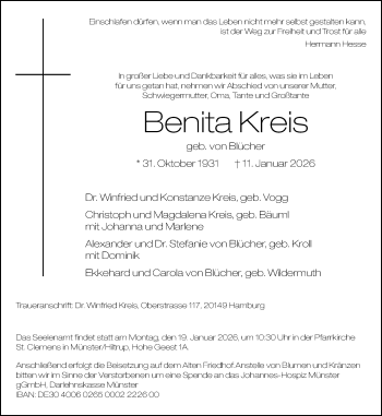 Anzeige von Benita Kreis 