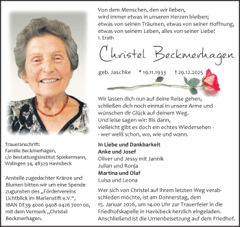 Anzeige von Christel Beckmerhagen 