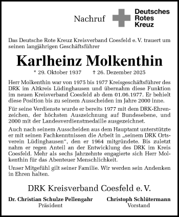 Anzeige von Karlheinz Molkenthin 