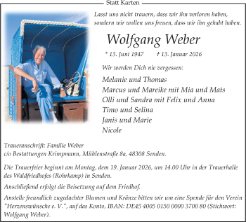 Anzeige von Wolfgang Weber 