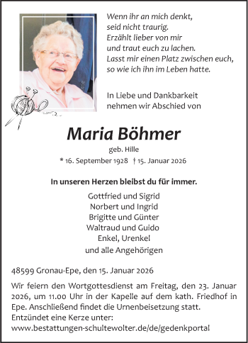 Anzeige von Maria Böhmer 