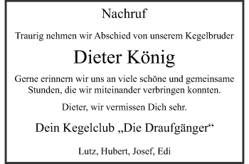 Anzeige von Dieter König 