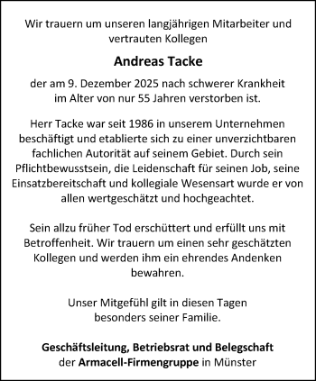 Anzeige von Andreas Tacke 