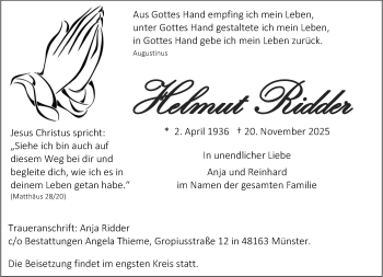 Anzeige von Helmut Ridder 