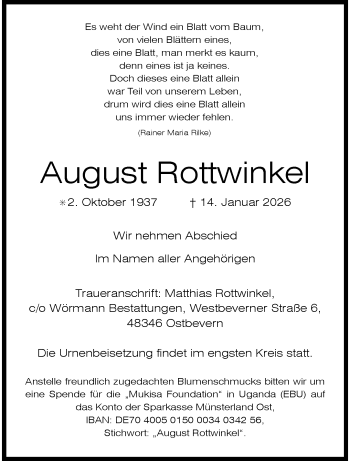 Anzeige von August Rottwinkel 