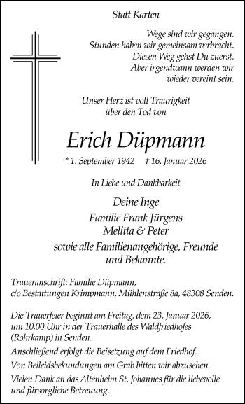 Anzeige von Erich Düpmann 