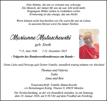 Anzeige von Marianne Matuschewski 