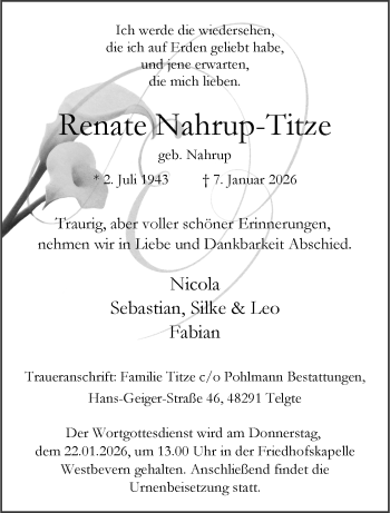 Anzeige von Renate Nahrup-Titze 