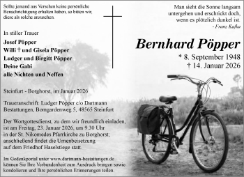 Anzeige von Bernhard Pöpper 