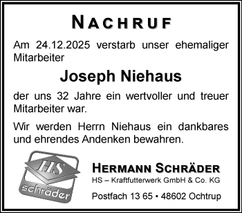 Anzeige von Joseph Niehaus 