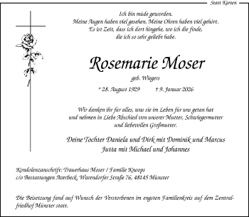 Anzeige von Rosemarie Moser 