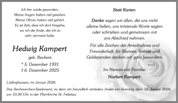 Anzeige von Hedwig Kampert 