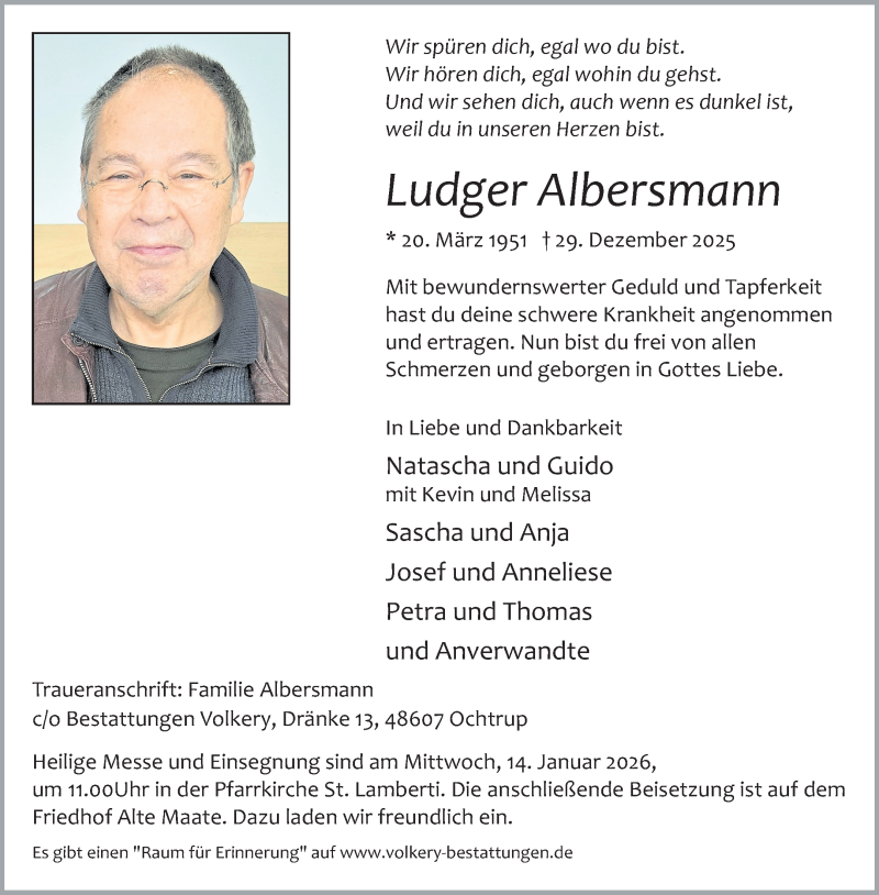  Traueranzeige für Ludger Albersmann vom 08.01.2026 aus 