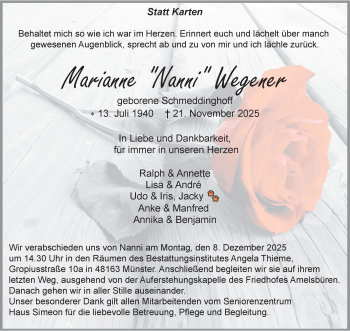 Anzeige von Marianne Wegener 