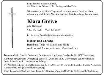 Anzeige von Klara Greive 