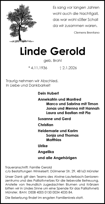 Anzeige von Linde Gerold 