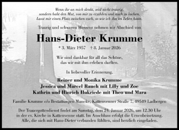 Anzeige von Hans-Dieter Krumme 