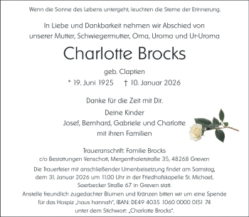 Anzeige von Charlotte Brocks 