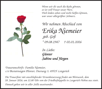 Anzeige von Erika Niemeier 