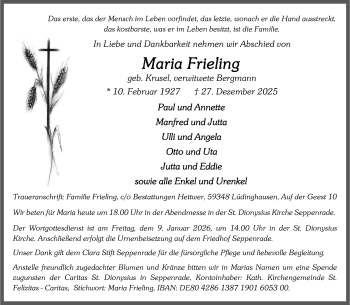 Anzeige von Maria Frieling 