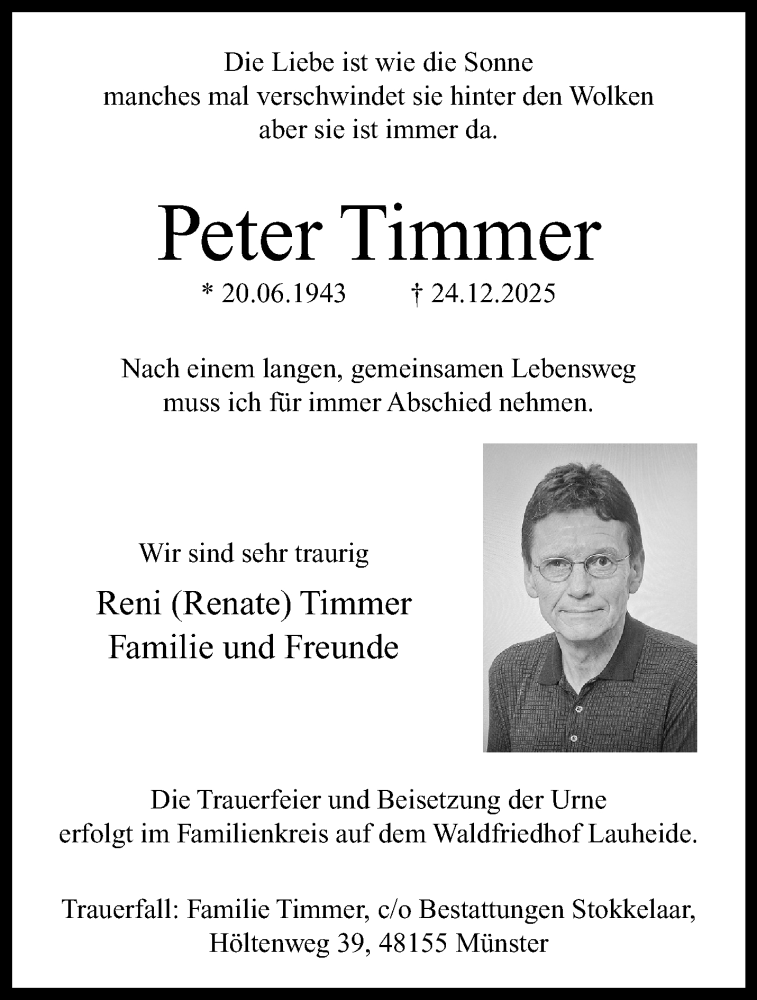 Traueranzeige für Peter Timmer vom 07.01.2026 aus 