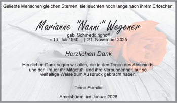 Anzeige von Marianne Wegener 