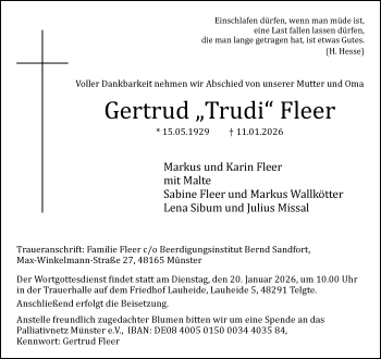 Anzeige von Gertrud Fleer 