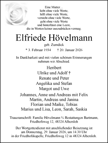 Anzeige von Elfriede Hövelmann 