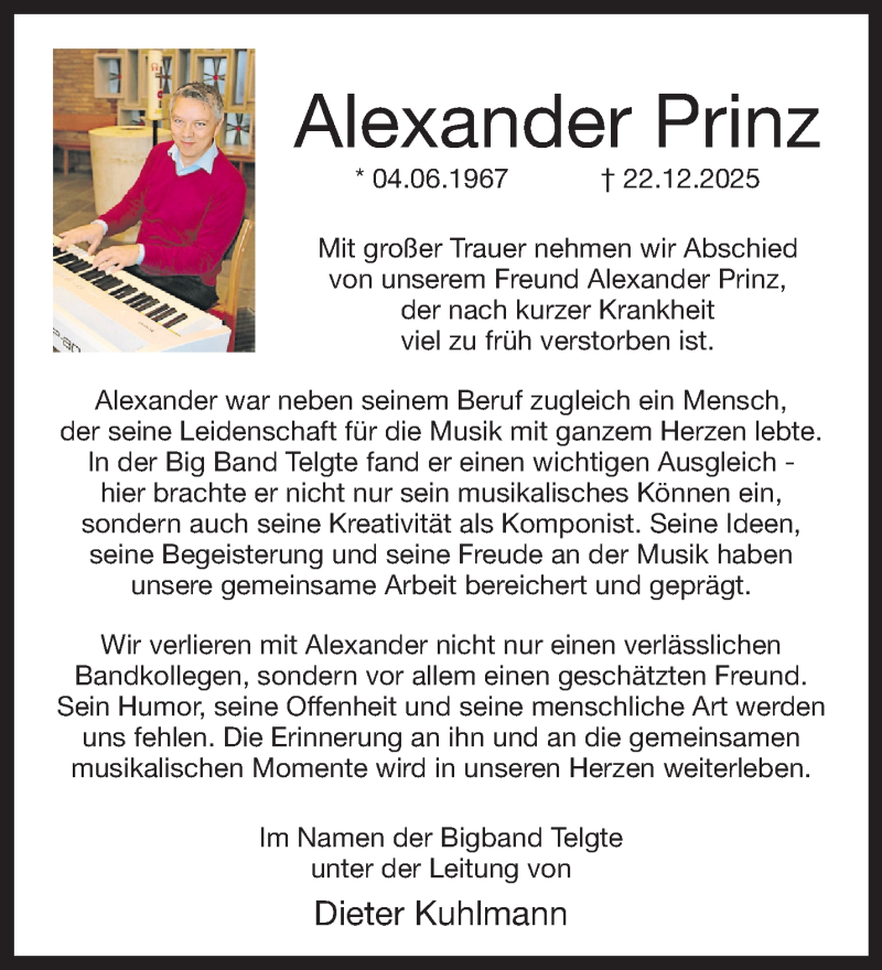  Traueranzeige für Alexander Prinz vom 03.01.2026 aus 