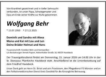 Anzeige von Wolfgang Behr 