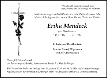 Anzeige von Erika Mendeck 