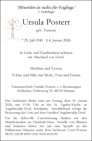 Anzeige von Ursula Postert 