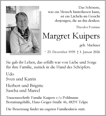 Anzeige von Margret Kuipers 