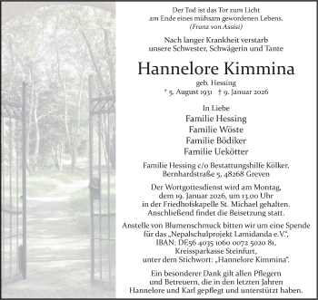 Anzeige von Hannelore Kimmina 
