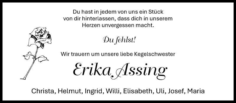  Traueranzeige für Erika Assing vom 10.01.2026 aus 