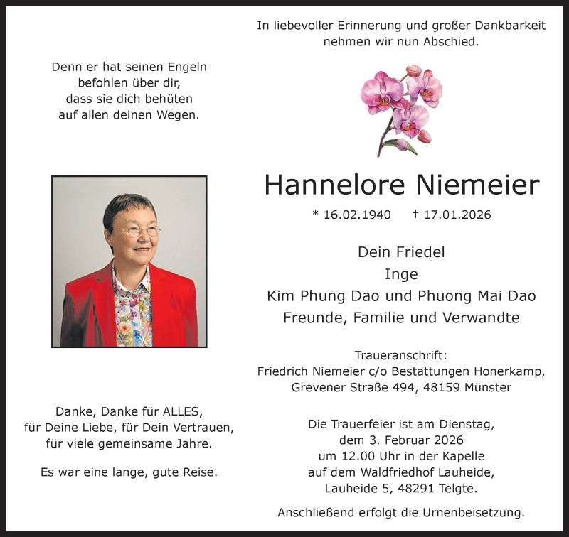  Traueranzeige für Hannelore Niemeier vom 28.01.2026 aus 