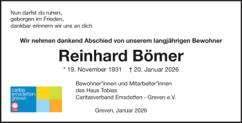 Anzeige von Reinhard Bömer 