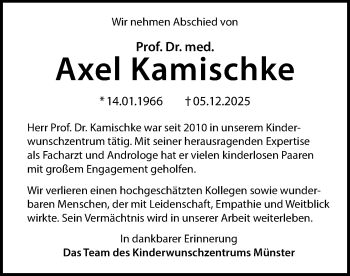 Anzeige von Prof. Dr. med. Axel Kamischke 